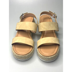 LAICIGO Women’s Open Toe Platform Espadrilles Strap Buckle Cork Sandals, Size 10